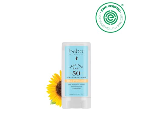 Babo Botanicals Sensitive Baby Mineral Sunscreen Stick SPF 50 - 70% Organic Ingredients - Zinc Oxide - NSF & MADE SAFE and EWG Certified - PrimeBioHealth - canada supplements