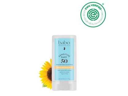 Babo Botanicals Sensitive Baby Mineral Sunscreen Stick SPF 50 - 70% Organic Ingredients - Zinc Oxide - NSF & MADE SAFE and EWG Certified - PrimeBioHealth - canada supplements