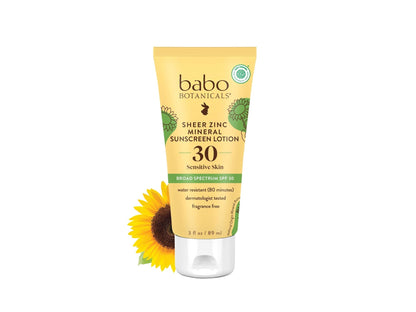 Babo Botanicals Zinc Sunscreen Lotion SPF 30 with 100% Mineral Actives, Non-Greasy, Water-Resistant, Fragrance-Free - PrimeBioHealth - canada supplements