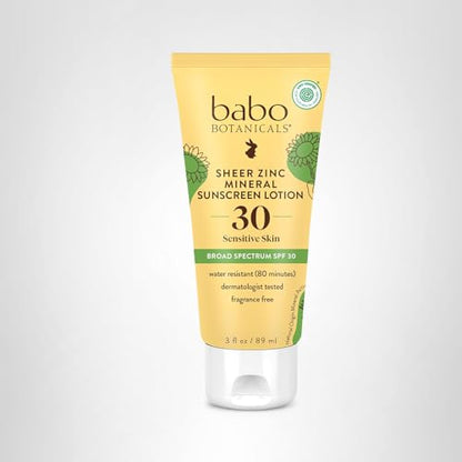Babo Botanicals Zinc Sunscreen Lotion SPF 30 with 100% Mineral Actives, Non-Greasy, Water-Resistant, Fragrance-Free - PrimeBioHealth - canada supplements