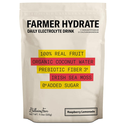 Ballerina Farm Farmer Hydrate, Daily Electrolytes Powder, Raspberry Lemonade, Hydration Drink Mix with Organic Coconut Water, Irish Sea Moss, Sea Salt, Prebiotic Fiber, No Added Sugar, 25 Servings - PrimeBioHealth - canada supplements