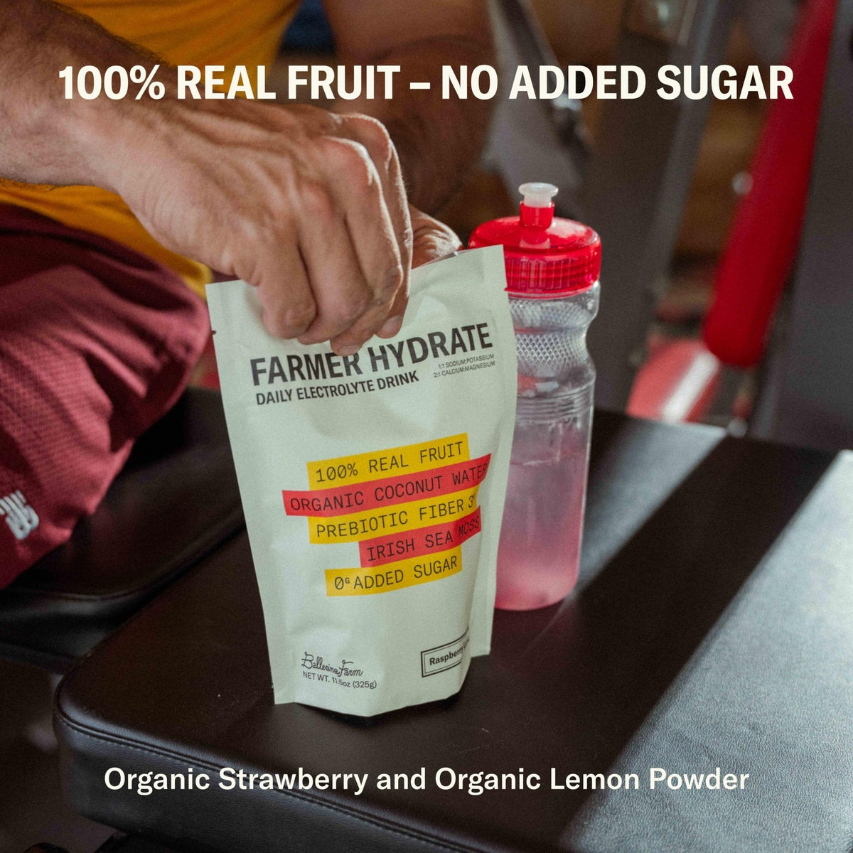 Ballerina Farm Farmer Hydrate, Daily Electrolytes Powder, Raspberry Lemonade, Hydration Drink Mix with Organic Coconut Water, Irish Sea Moss, Sea Salt, Prebiotic Fiber, No Added Sugar, 25 Servings - PrimeBioHealth - canada supplements