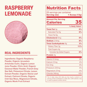 Ballerina Farm Farmer Hydrate, Daily Electrolytes Powder, Raspberry Lemonade, Hydration Drink Mix with Organic Coconut Water, Irish Sea Moss, Sea Salt, Prebiotic Fiber, No Added Sugar, 25 Servings - PrimeBioHealth - canada supplements