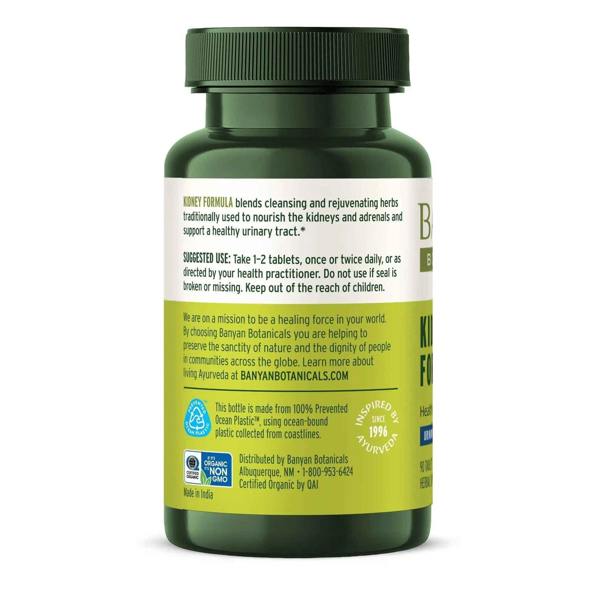 Banyan Botanicals Organic Kidney Formula–Urinary Tract Support & Detox Supplement–Gokshura & Punarnava for Fluid Balance & Systemic Cleansing–Cooling Genitourinary Tonic-90 Tablets-USDA Organic