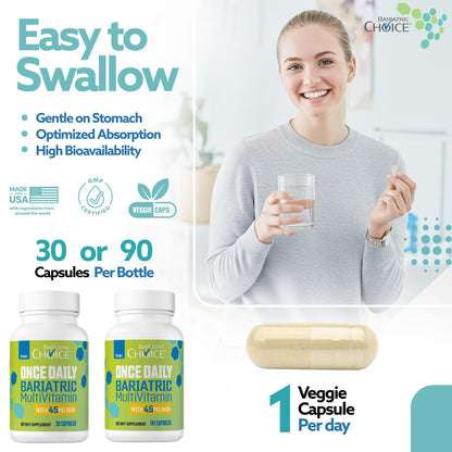 Bariatric Choice Once-Daily Bariatric Multivitamin with 45 mg of Iron | Easy to Swallow Capsule | Vitamin for Bariatric Surgery Patients - PrimeBioHealth - canada supplements