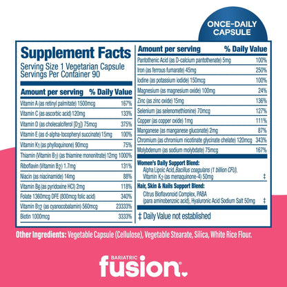 Bariatric Fusion One Per Day Bariatric Multivitamin with Iron for Women | with Hair and Nails Vitamin Blend | Gastric Bypass - PrimeBioHealth - canada supplements