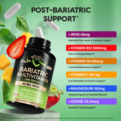 Bariatric Multivitamin - 45 mg Iron Supplements - Made in USA - for Women & Men - All-in-One, 21 Essential Vitamins - Gastric Sleeve Support - PrimeBioHealth - canada supplements