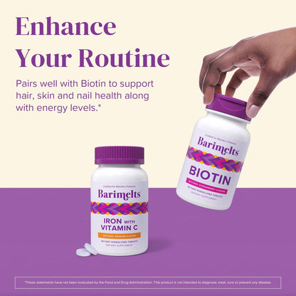 Barimelts Iron with Vitamin C, 90 Fast-Dissolving Tablets (1-Month Supply), Sugar-Free Bariatric Iron Supplement for Women, Natural Orange Flavor - PrimeBioHealth - canada supplements