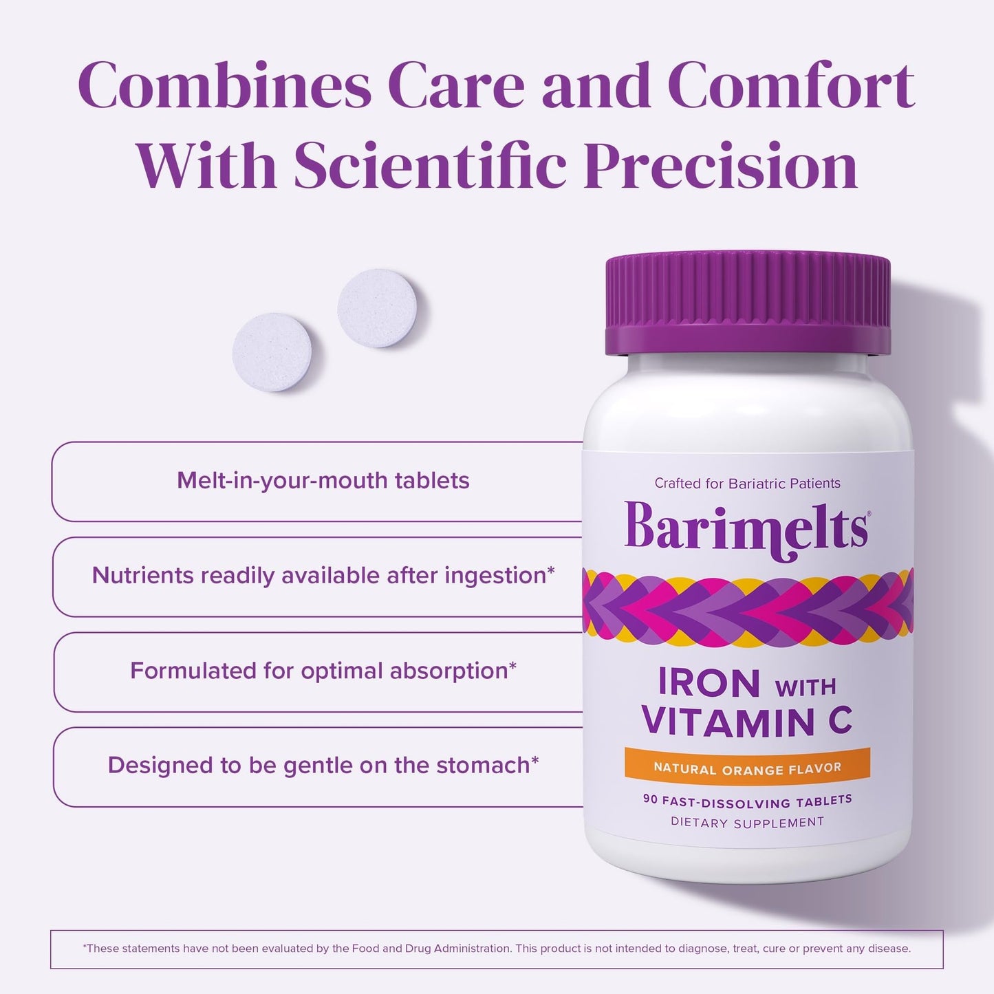 Barimelts Iron with Vitamin C, 90 Fast-Dissolving Tablets (1-Month Supply), Sugar-Free Bariatric Iron Supplement for Women, Natural Orange Flavor - PrimeBioHealth - canada supplements