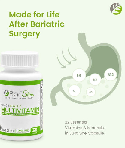 BariSlim Once Daily Bariatric Multivitamin Capsule - 18mg of Iron - Bariatric Vitamin & Supplement for Post Surgery Including Gastric Bypass