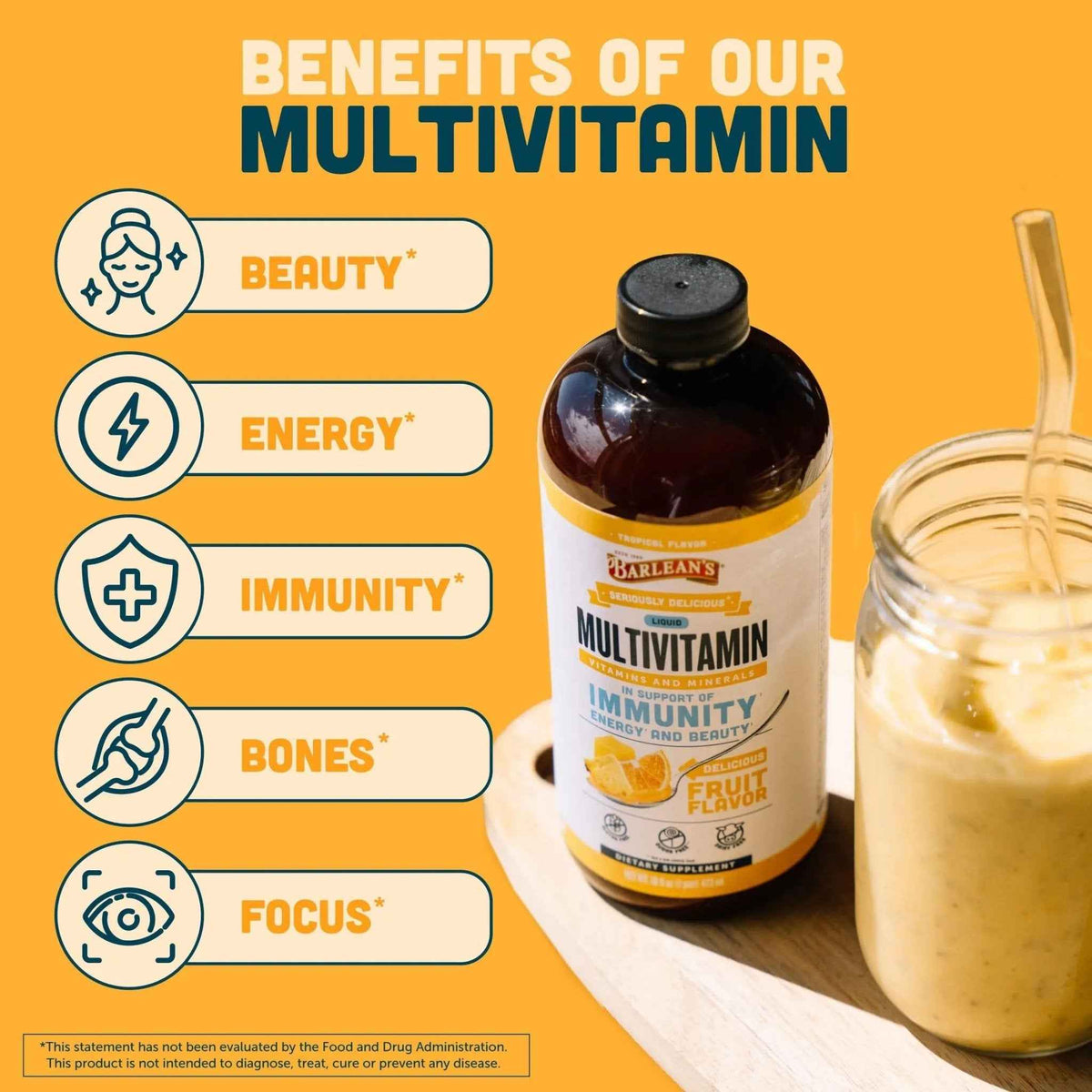 Barlean's Liquid Multivitamin for Women, Men & Kids, 21 Essential Vitamins & Minerals, Includes Biotin, B-Complex