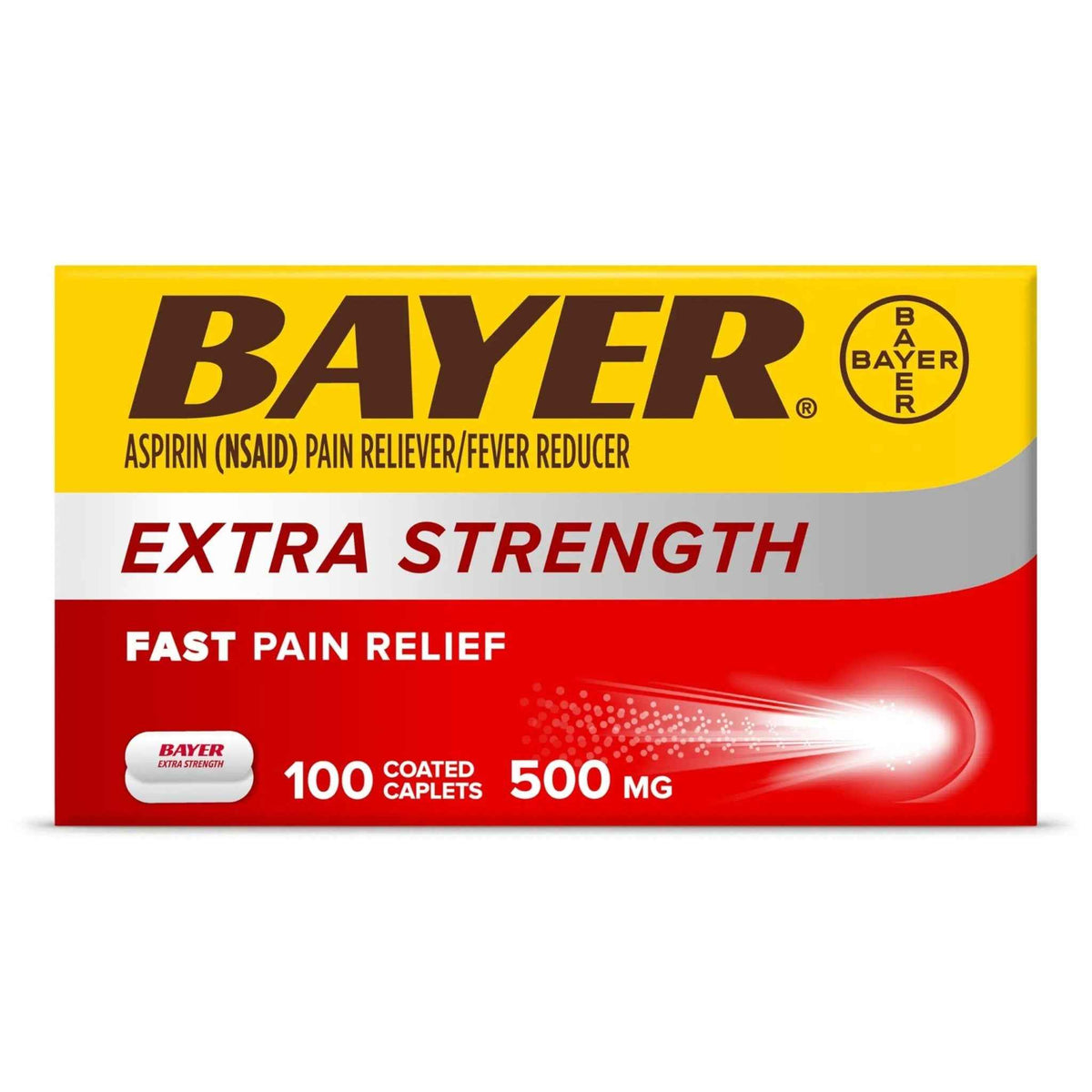 Bayer Aspirin Extra Strength, Aspirin 500mg, Pain Relief Pills, Fever Reducer and Headache Relief for Adults, 100 ct