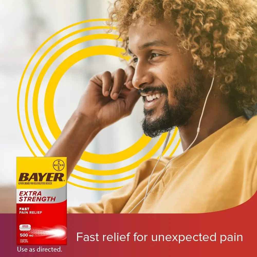 Bayer Aspirin Extra Strength, Aspirin 500mg, Pain Relief Pills, Fever Reducer and Headache Relief for Adults, 100 ct