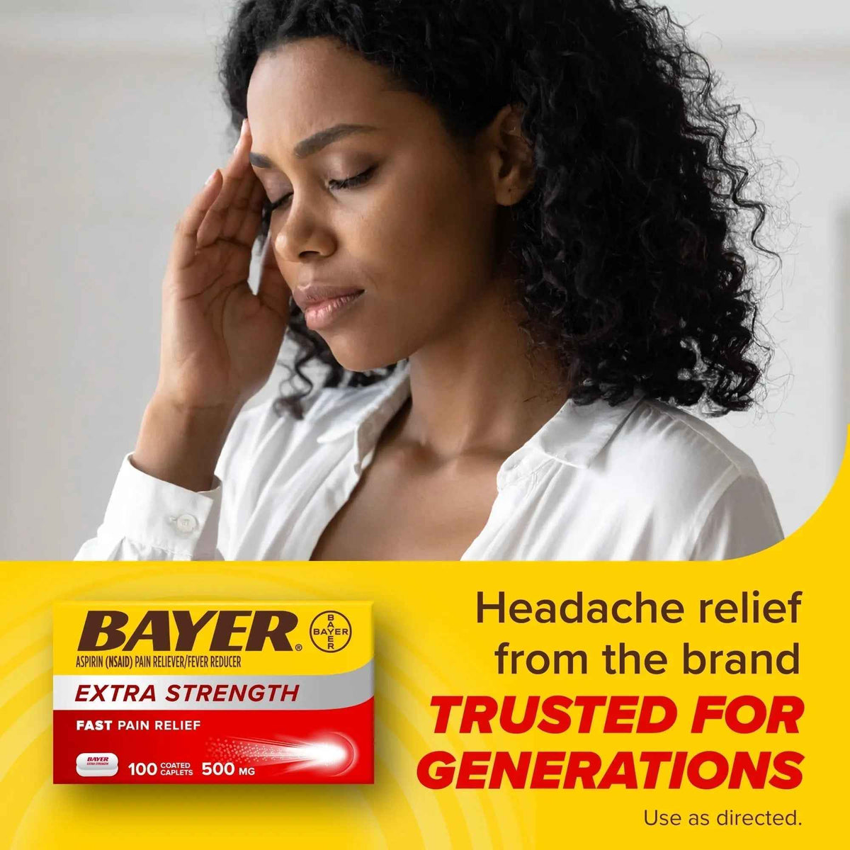 Bayer Aspirin Extra Strength, Aspirin 500mg, Pain Relief Pills, Fever Reducer and Headache Relief for Adults, 100 ct