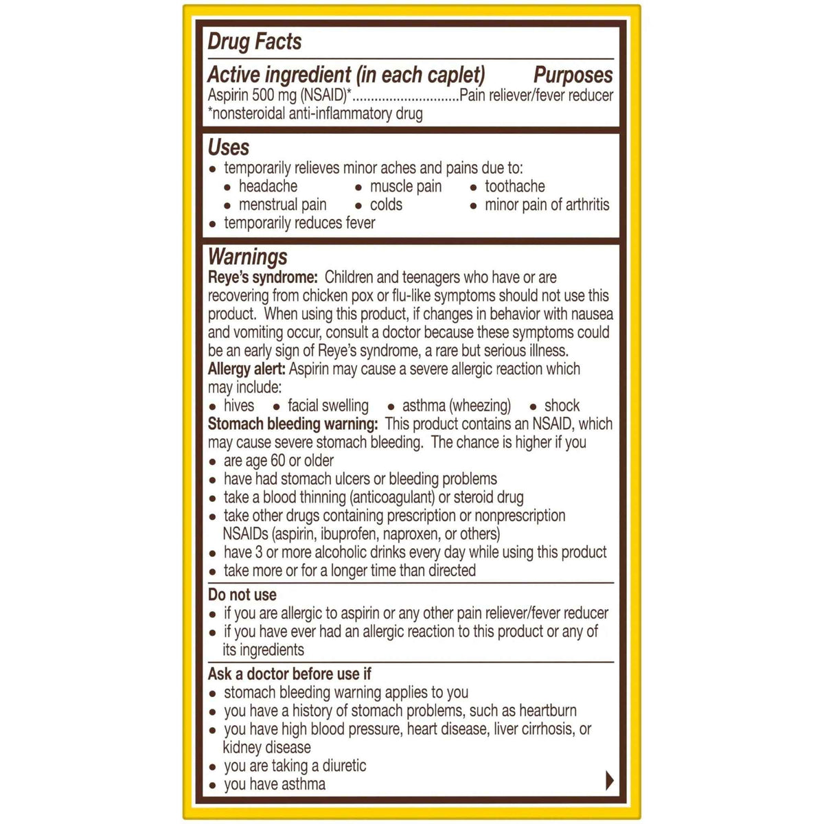 Bayer Aspirin Extra Strength, Aspirin 500mg, Pain Relief Pills, Fever Reducer and Headache Relief for Adults, 100 ct