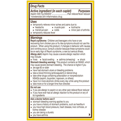 Bayer Aspirin Extra Strength, Aspirin 500mg, Pain Relief Pills, Fever Reducer and Headache Relief for Adults, 100 ct