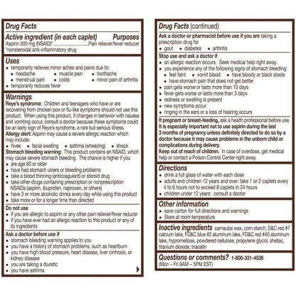 Bayer Aspirin Extra Strength, Aspirin 500mg, Pain Relief Pills, Fever Reducer and Headache Relief for Adults, 100 ct