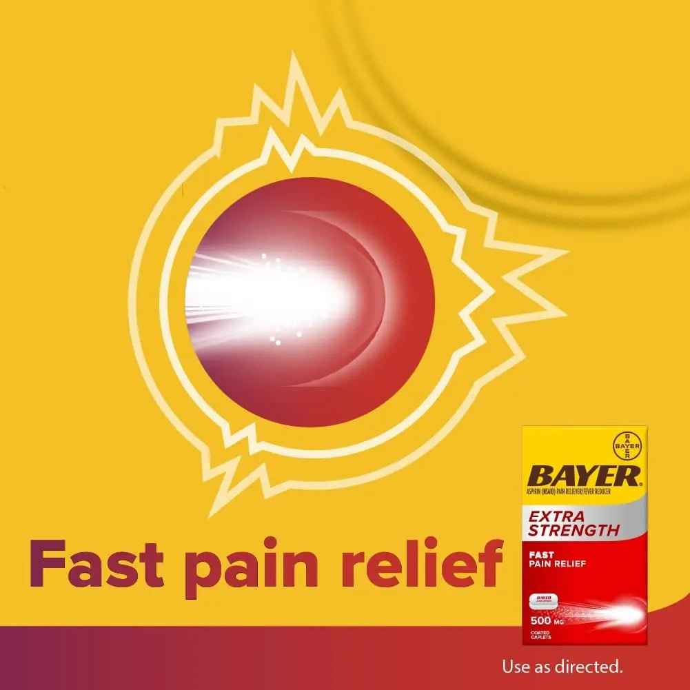 Bayer Aspirin Extra Strength, Aspirin 500mg, Pain Relief Pills, Fever Reducer and Headache Relief for Adults, 100 ct