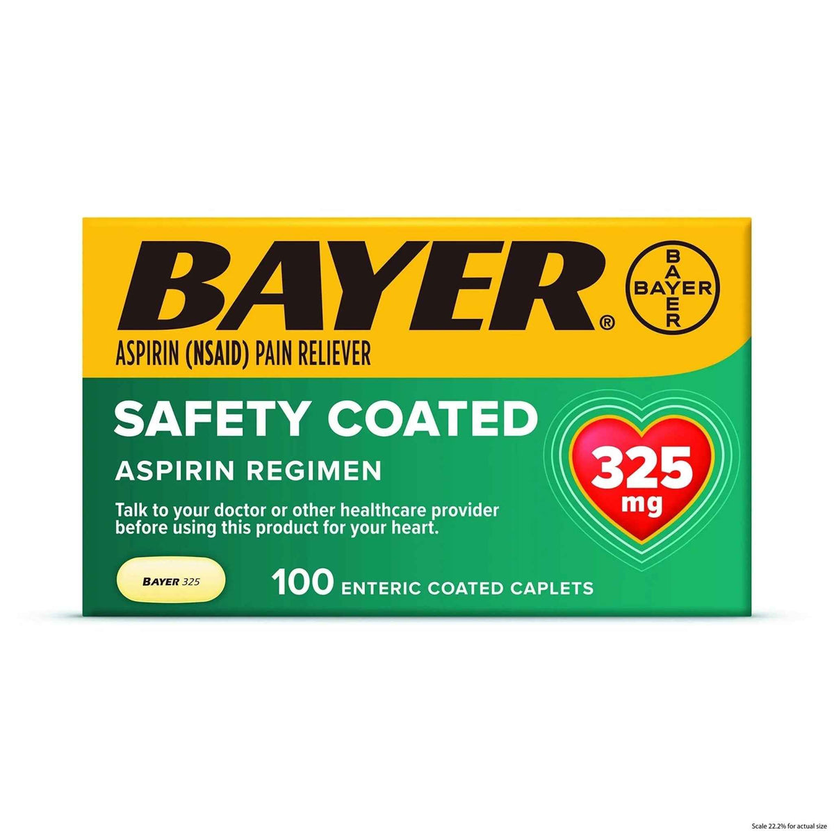 Bayer Aspirin Safety Coated 325 mg Caplets 100 Caplets, Pack of 2