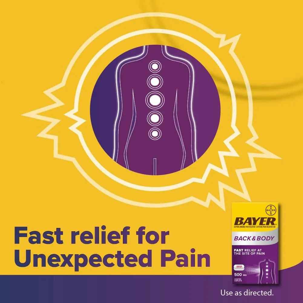 Bayer Extra Strength 500mg Aspirin Plus Caffeine for Powerful Pain Relief, 200 Coated Caplets