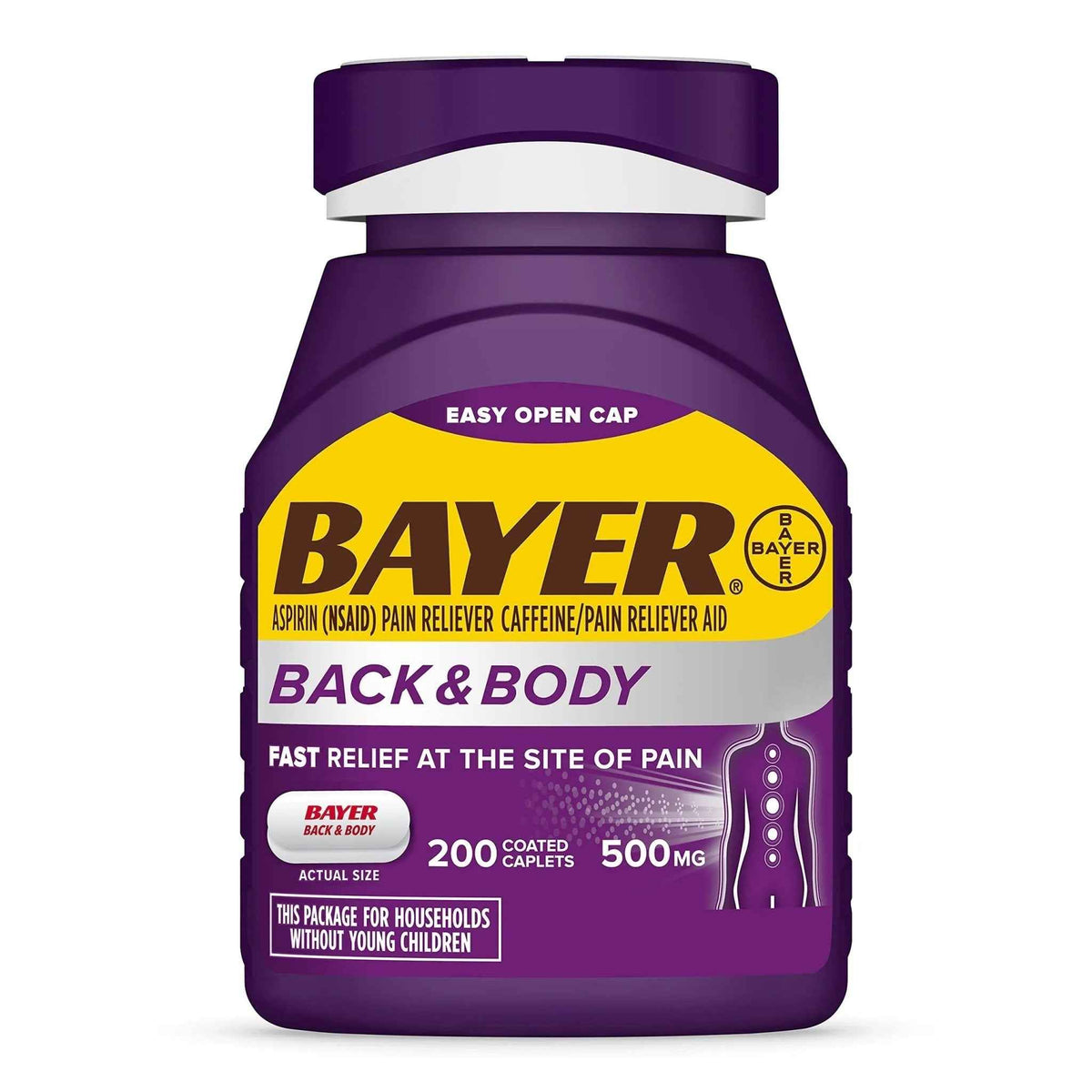 Bayer Extra Strength 500mg Aspirin Plus Caffeine for Powerful Pain Relief, 200 Coated Caplets