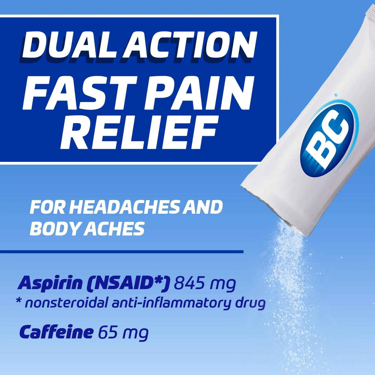 BC Original Headache Relief Powder, Dual-Action Aspirin & Caffeine Dissolve Packs, to Relieve Body Aches, Toothaches & Menstrual Cramps, 50 Count