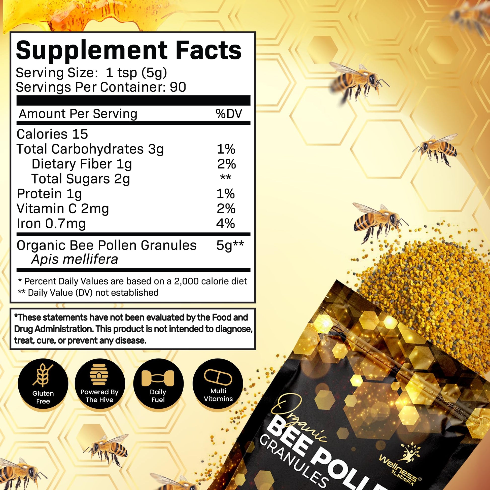 Bee Pollen Granules Third-Party Tested, 1 Lbs. - Bee Pollen for Women, Keto-Friendly Super Food Supplement Packed with Proteins, Vitamins & Minerals - Immune Support, Energy Boost, Digestive Wellness - PrimeBioHealth - canada supplements
