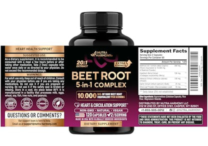 Beet Root 5-in-1 Complex Capsules - Healthy Blood Pressure Support Supplement for Heart & Circulation Support - Olive Leaf, Hawthorn Berry & Hibiscus - PrimeBioHealth - canada supplements