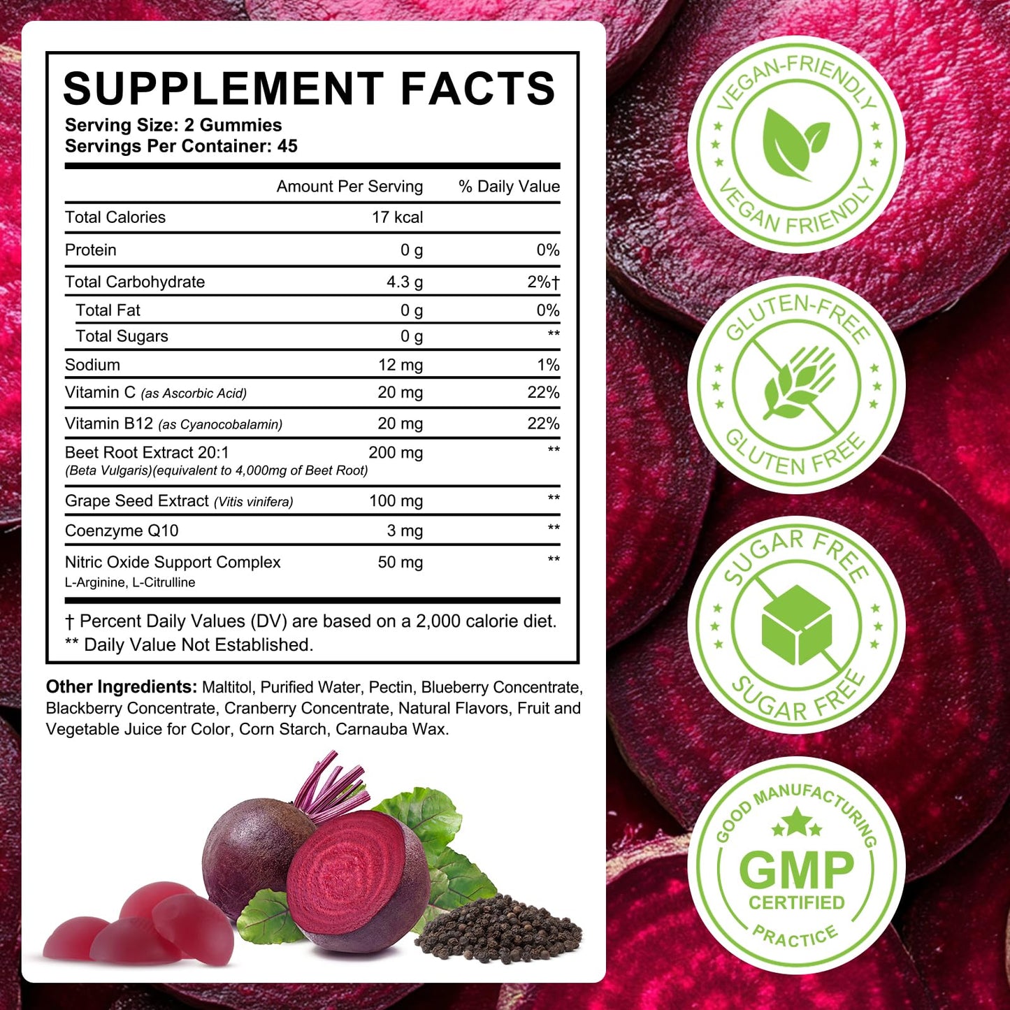 Beet Root Gummies Enriched with 200mg CoQ10 & Beet Root Extract for Blood Pressure, Heart Health Support, Energy Level Suport, Promoting Nitric Oxide - PrimeBioHealth - canada supplements