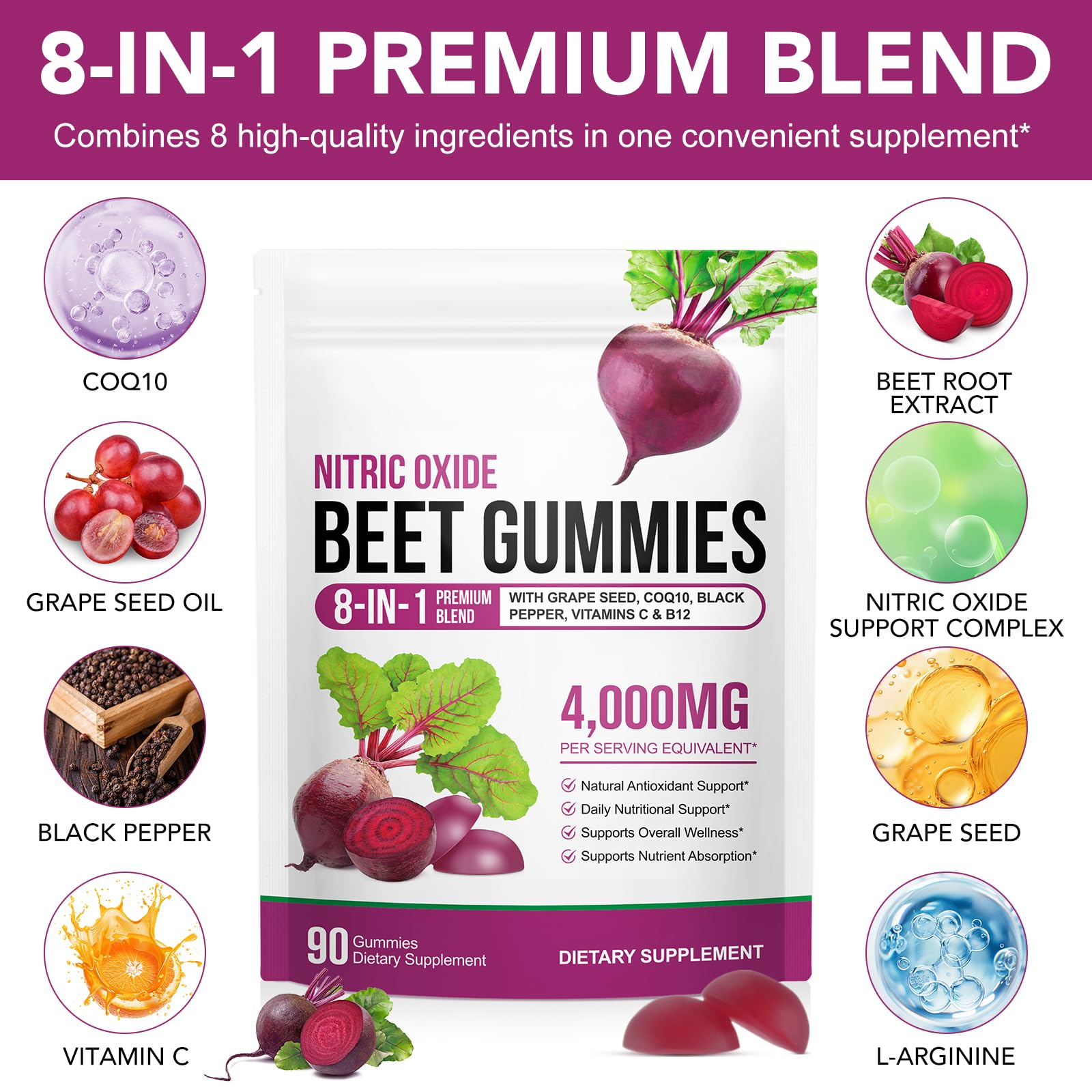 Beet Root Gummies Enriched with 200mg CoQ10 & Beet Root Extract for Blood Pressure, Heart Health Support, Energy Level Suport, Promoting Nitric Oxide - PrimeBioHealth - canada supplements
