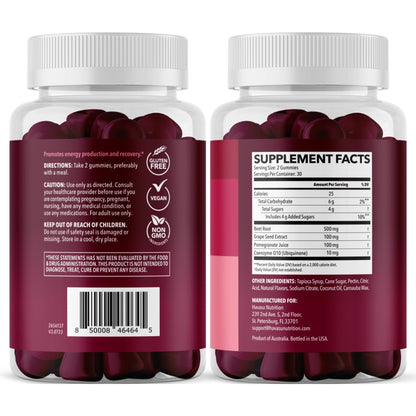 Beet Root Gummies with COQ10 & Pomegranate - Nitric Oxide Supplement for Men and Women - Beetroot for Endurance, Performance, Recovery - Vegan, Non-GMO, Gluten Free - PrimeBioHealth - canada supplements