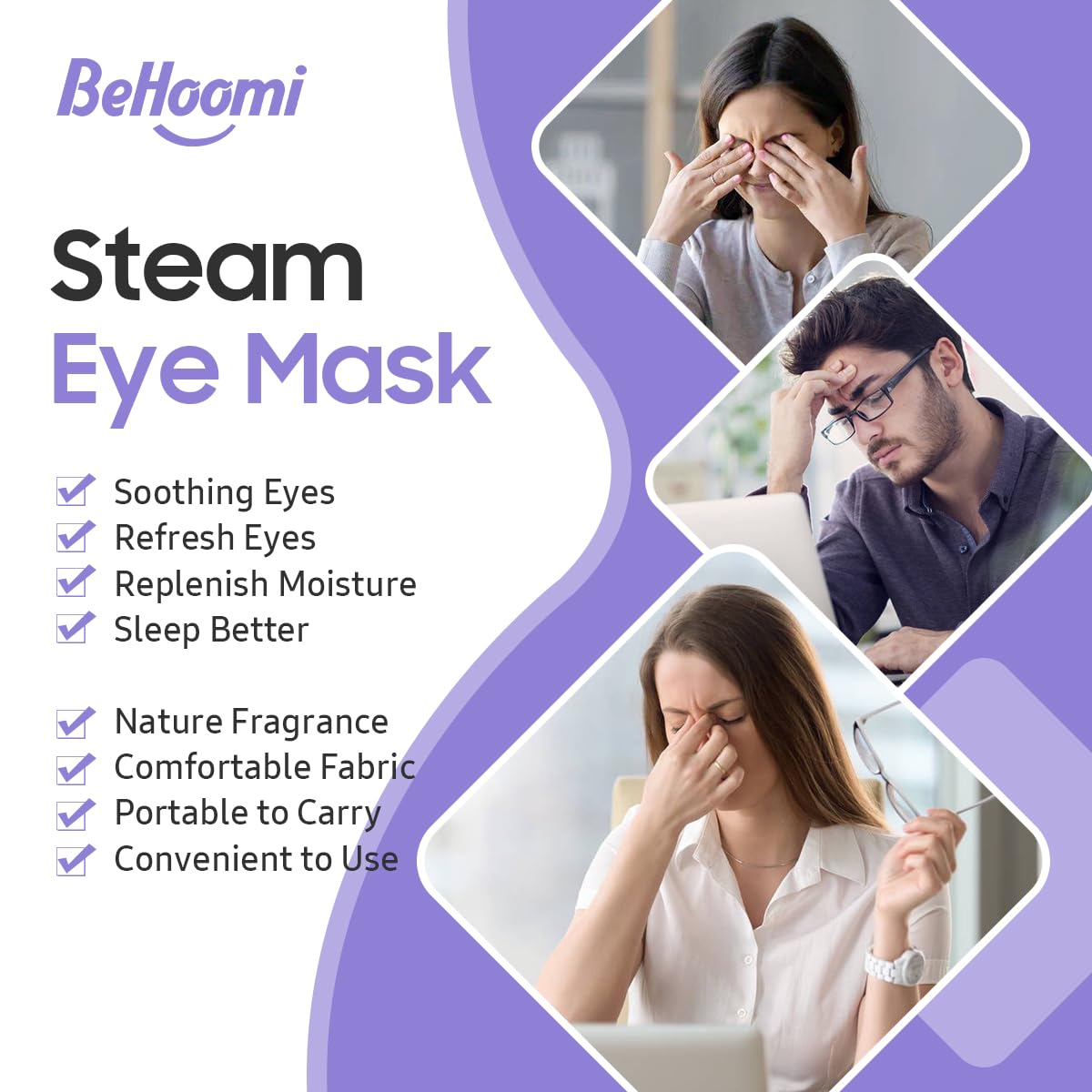 BeHoomi Steam Eye Mask, 10 Packs Heated Eye Mask, Self Heating Disposable SPA Warm Compress for Eyes Sleep Mask, Travel Essentials - PrimeBioHealth - canada supplements