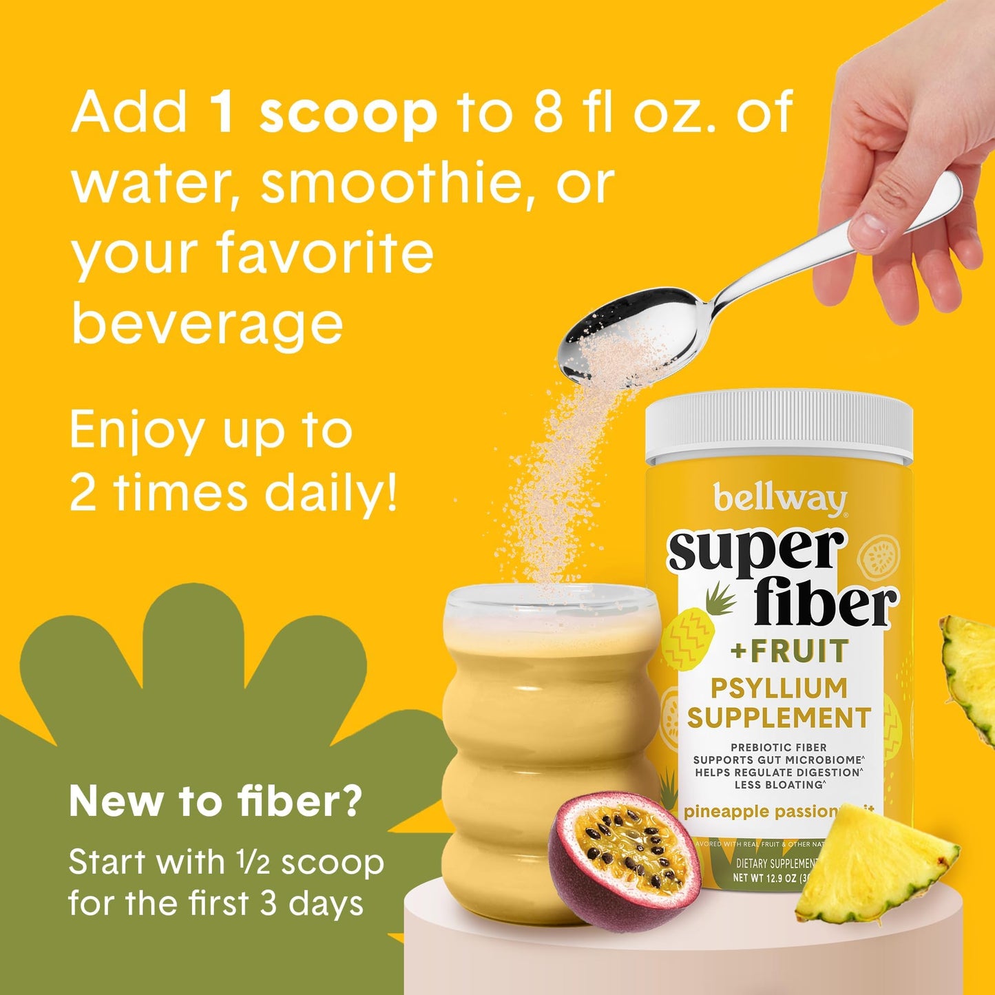 Bellway Super Fiber Powder + Fruit, Sugar Free Organic Psyllium Husk Powder Fiber Supplement for Regularity, Bloating Relief & Digestive Health, Plant-Based, - PrimeBioHealth - canada supplements
