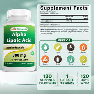 Best Naturals Alpha Lipoic Acid 300 mg 120 Capsules - PrimeBioHealth - canada supplements