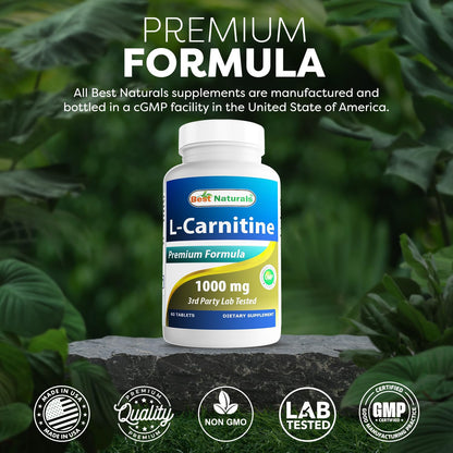 Best Naturals L-Carnitine 1000mg 60 Tablets (60 Count (Pack of 1)) - PrimeBioHealth - canada supplements