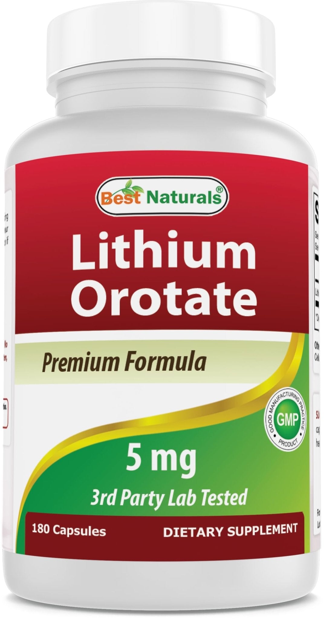 Best Naturals Lithium Orotate 5 mg 180 Capsules - Non GMO - Gluten Free - PrimeBioHealth - canada supplements