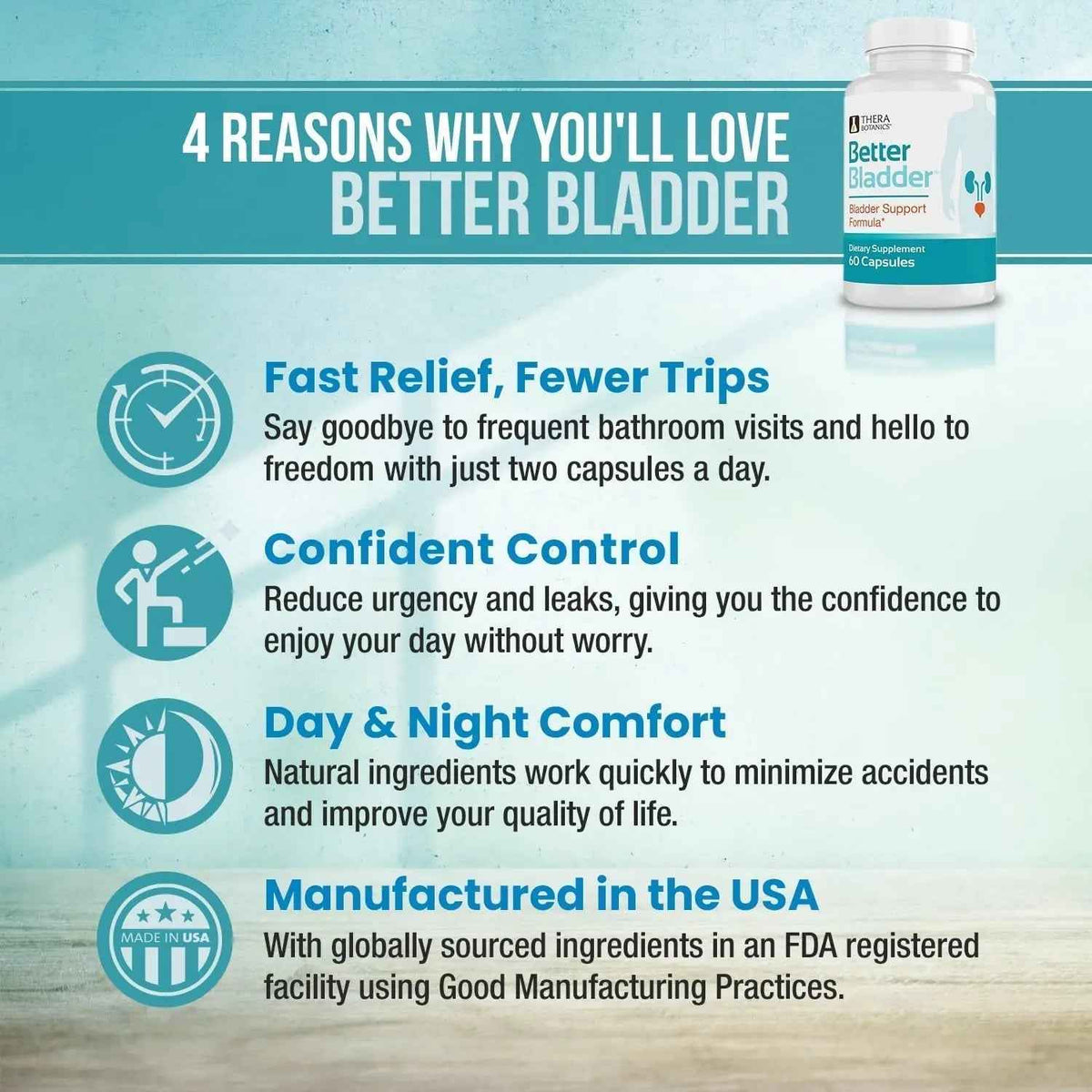 Better Bladder Control Supplement for Women & Men – Bladder Support Supplement to Help Reduce Urinary Leaks, Frequency & Urgency - 60 Count (1 Bottle)