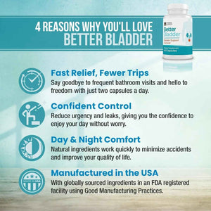 Better Bladder Control Supplement for Women & Men – Bladder Support Supplement to Help Reduce Urinary Leaks, Frequency & Urgency - 60 Count (1 Bottle)