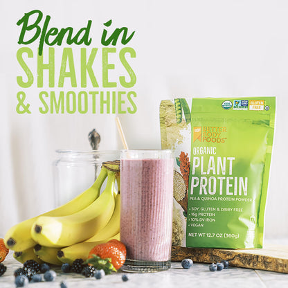 BetterBody Foods Organic Plant Based Protein Powder, 16g of Protein 24% DV, Vegan, Low Net Carbs, Gluten Free, Dairy Free, No Sugar Added, Soy Free, Non-GMO, 12.7 Ounces - PrimeBioHealth - canada supplements