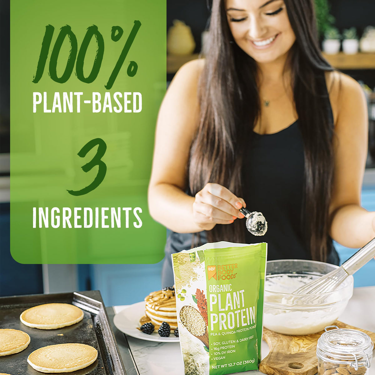 BetterBody Foods Organic Plant Based Protein Powder, 16g of Protein 24% DV, Vegan, Low Net Carbs, Gluten Free, Dairy Free, No Sugar Added, Soy Free, Non-GMO, 12.7 Ounces - PrimeBioHealth - canada supplements