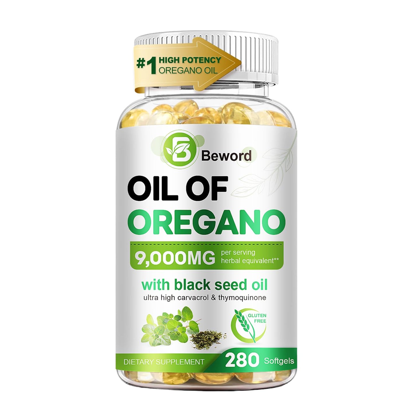 BEWORD Oil of Oregano with Black Seed Oil, 280 Softgels, 9000mg Per Serving – 2-in-1 Oregano Supplement for Immune Health with High Carvacrol & Thymoquinone | Plant-Based, Non-GMO - PrimeBioHealth - canada supplements