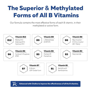 BioActive Vitamin B Complex - Blood Stream Ready, Methylated B Complex - Featuring Methylfolate, 3 BioActive Forms of B12, BenfoPure® B1 & Pantesin® B5 - 12 B Vitamins in Clinical Doses - 60 Servings - PrimeBioHealth - canada supplements