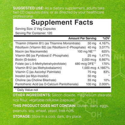 Bioactive Vitamin B Complex for Men & Women, 240 Veggie Capsules - Methylated B Complex & Esterified Vitamin C – High Potency & Easy Absorption – Immune, Energy & Metabolism Supplement – Non-GMO - PrimeBioHealth - canada supplements