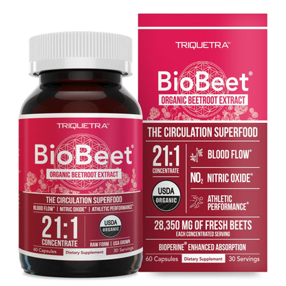 BioBeet® Max Strength Beet Root Capsules - 21:1 Concentrate, Each Serving Derived from 28,350 mg Organic Beetroot - Absorption Enhancement with BioPerine® Black Pepper Extract (60 Capsules) - PrimeBioHealth - canada supplements