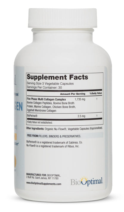 BioOptimal Multi-Collagen Supplement Capsules, Types I, II, III, V, & X Collagen, 90 Capsules - PrimeBioHealth - canada supplements