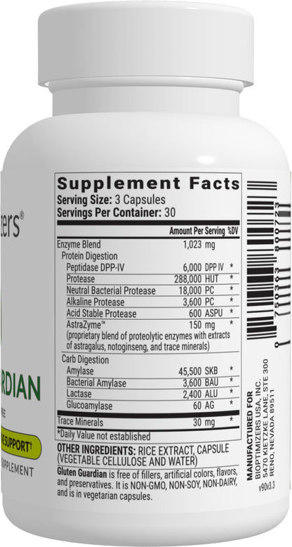 BIOptimizers Gluten Guardian 3.0 - Enzyme Supplement with DPP-IV to Support Gluten Digestion – May Help Prevent Bloating, - PrimeBioHealth - canada supplements