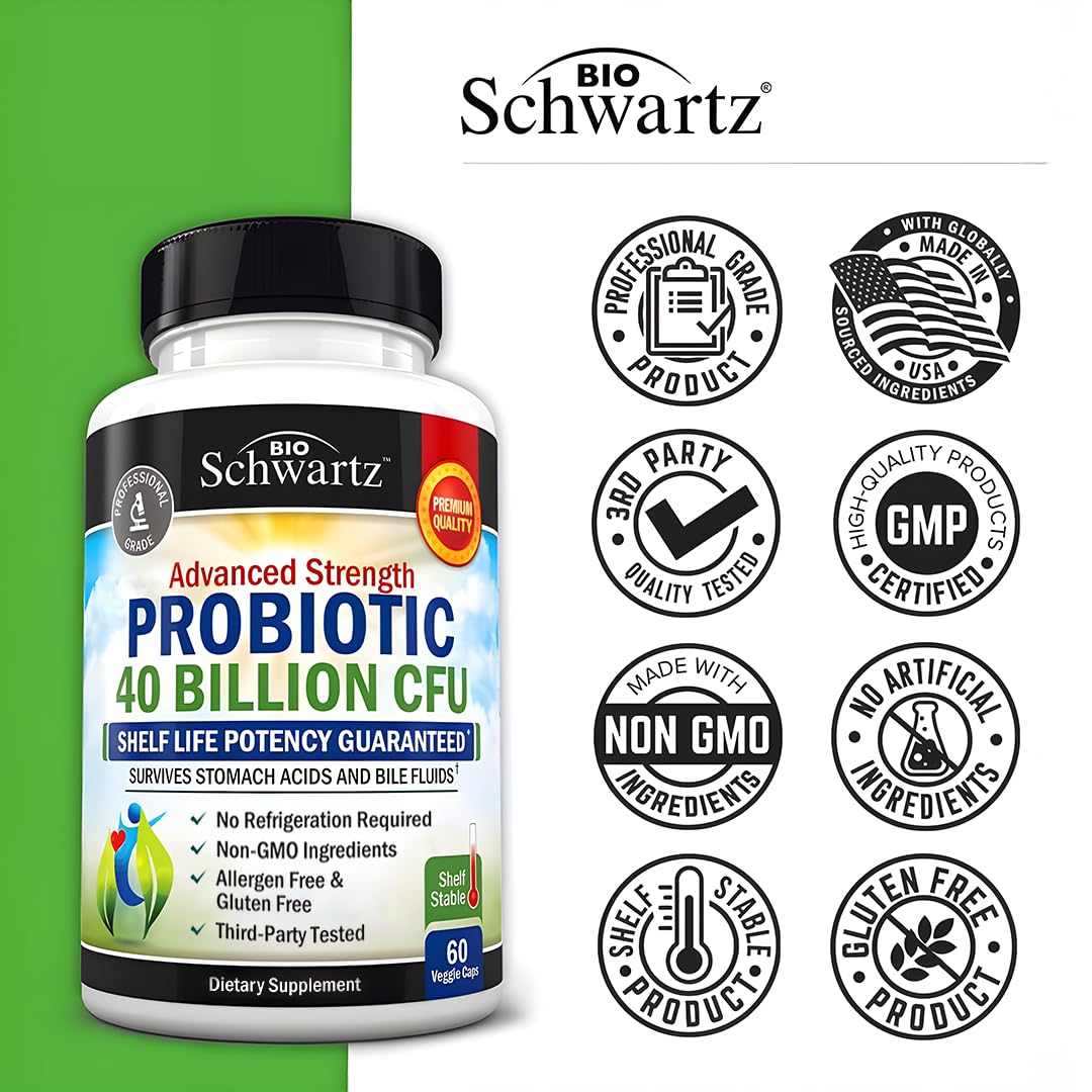 BioSchwartz Daily Probiotic Nutritional Supplement - 40 Billion CFU for Gut Health - Probiotics for Men and Women - Digestive Health with Astragalus - PrimeBioHealth - canada supplements