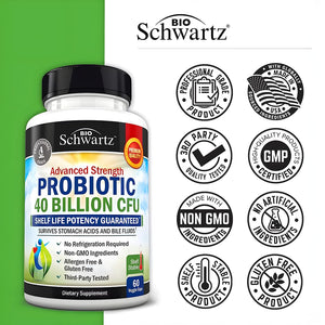 BioSchwartz Daily Probiotic Nutritional Supplement - 40 Billion CFU for Gut Health - Probiotics for Men and Women - Digestive Health with Astragalus - PrimeBioHealth - canada supplements