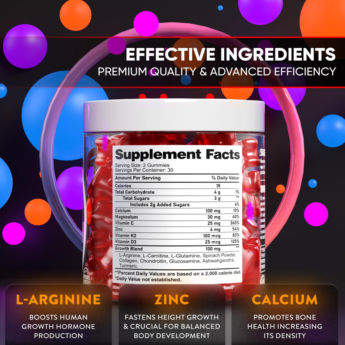BIOTEQUELAB Height Growth Increase Gummies Vitamins, Grow Tall Supplement, Calcium, Magnesium, Zinc, Ashwagandha, - PrimeBioHealth - canada supplements