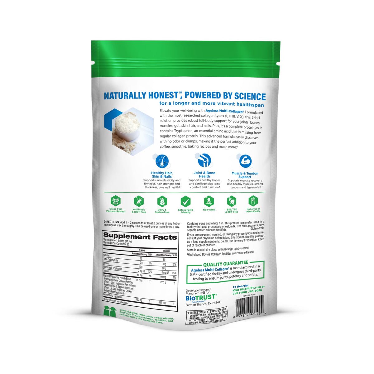 BioTrust Ageless Multi Collagen Peptides Powder - 5 Types (I, II, III, V, X) - Unflavored Collagen Powder for Women & Men - Hydrolyzed Protein - PrimeBioHealth - canada supplements
